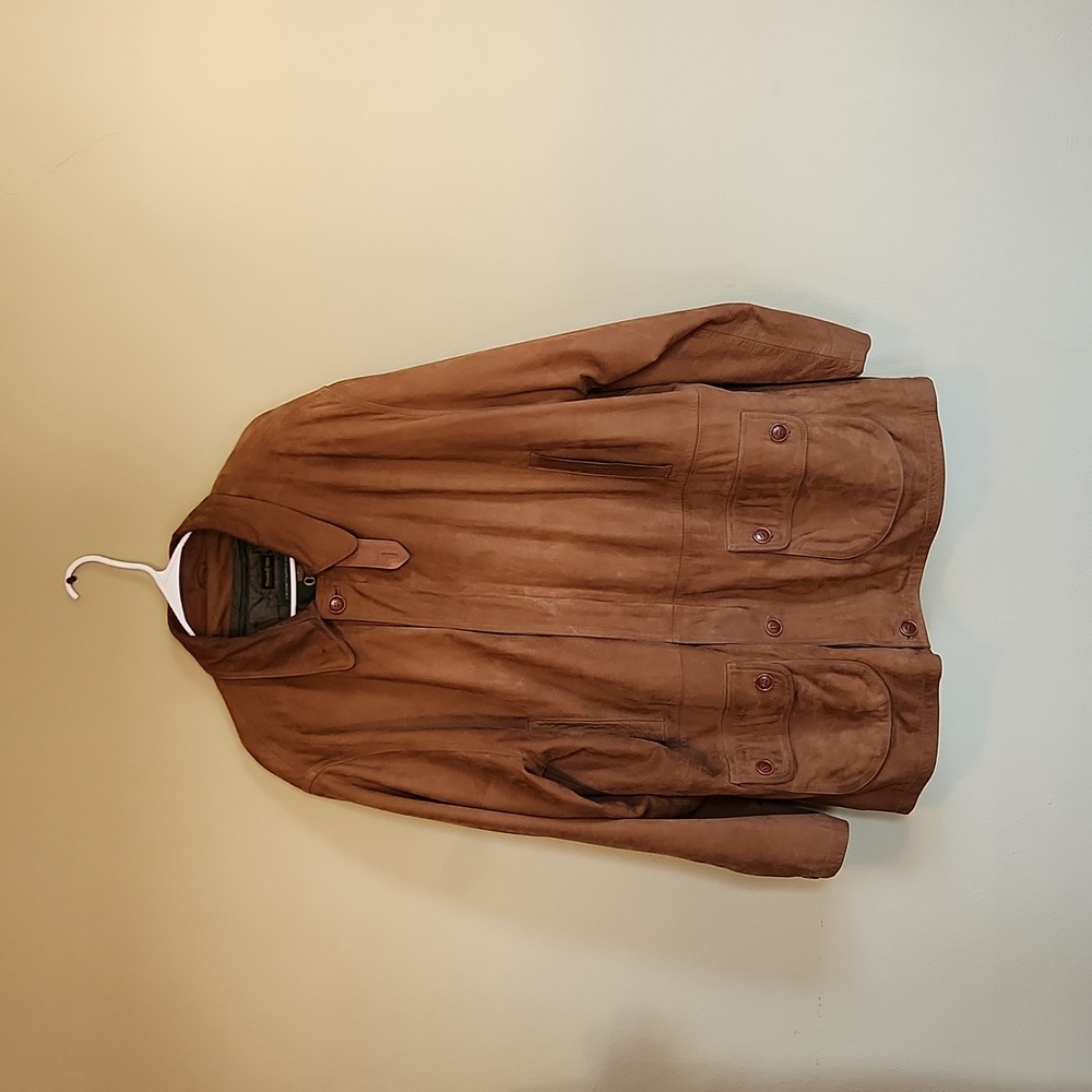 XXL Orvis mens suede leather barn coat soft & buttery, insulated lining zips out